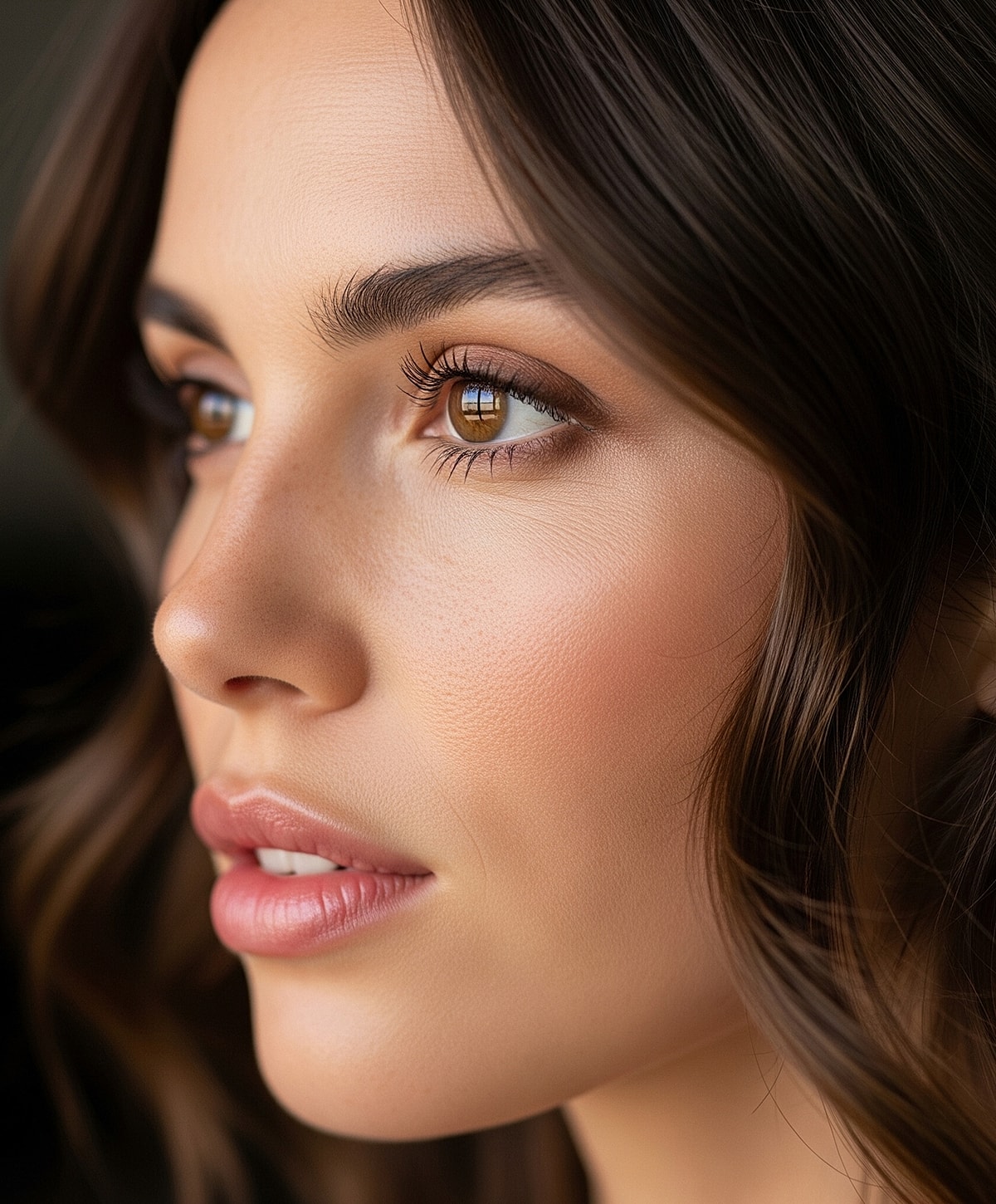 Close-up portrait of a woman with natural beauty.