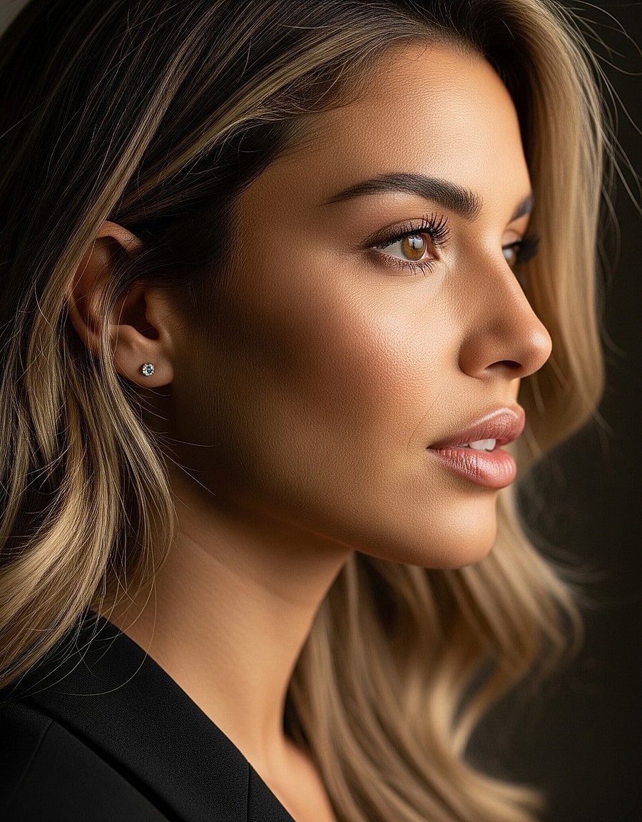 Profile of a woman with blonde hair.